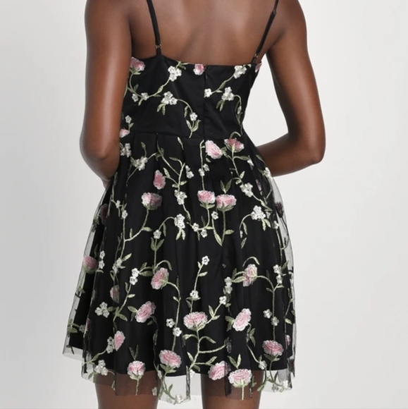 Lulus naturally charming black floral embroidered bustier mini dress - Picture 9 of 15